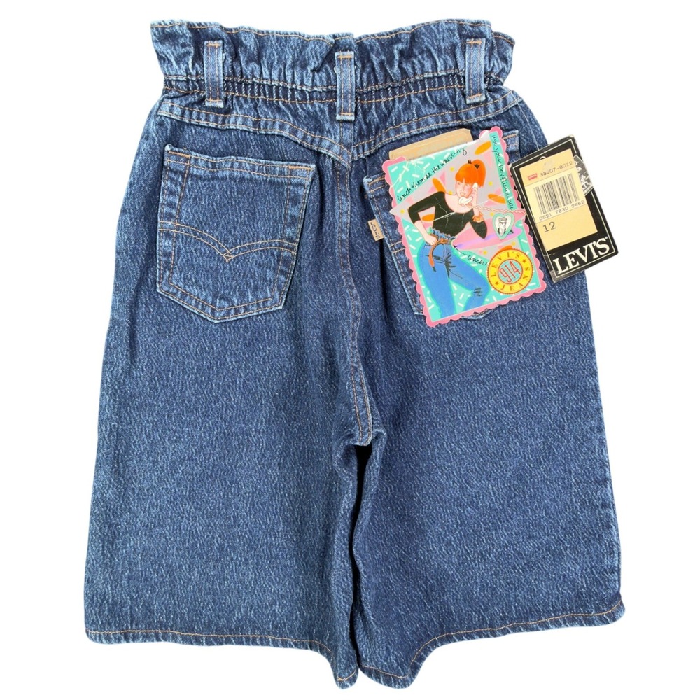 Levi Vintage 914 Short Girls 12 Blue Cotton NWT Made in USA Paperbag Waist C676